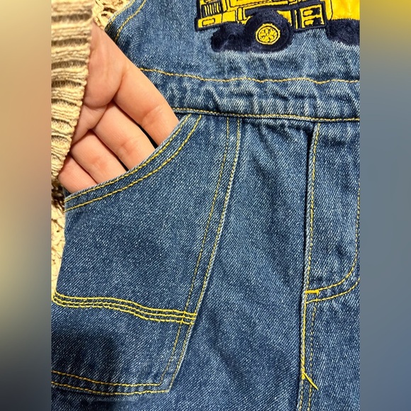 Kids vintage Denim Overall Shorts construction truck shortalls - Picture 6 of 11